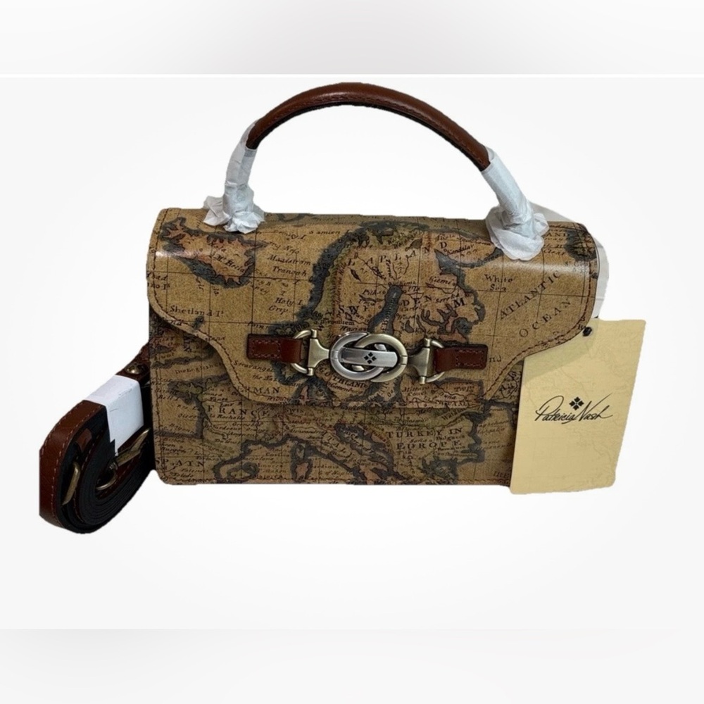 Patricia Nash Porcili Europe Map Print Leather Satchel With Shoulder Strap NWT - Picture 5 of 5